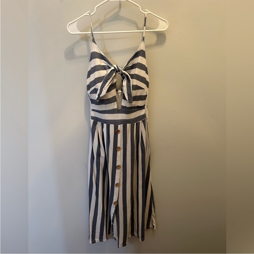 Tie-Front Dress in Blue and White